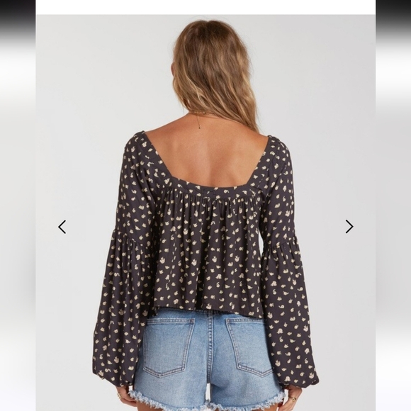 BILLABONG Just Beachy Floral Print Top In Black/yellow Multi. Size Small - Picture 14 of 16
